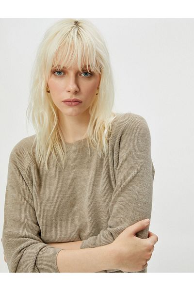 Koton Basic Knitwear Sweater Long Sleeve Crew Neck Ribbed Cashmere Textured