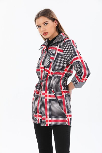 Mossta Women's Navy Blue Trench Coat with Elastic Waist