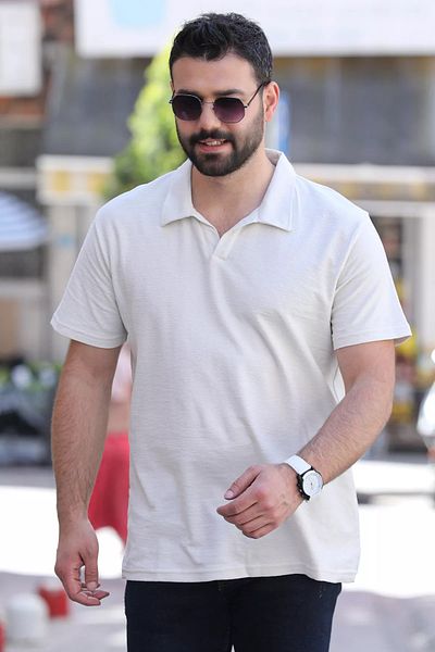 MİSHAR İTALİA Ανδρικό T-Shirt Ecru Lycra Polo Neck