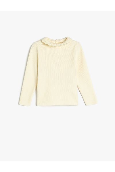Koton Basic Sweatshirt Sheer Embroidered Collar Buttoned at Back Long Sleeve
