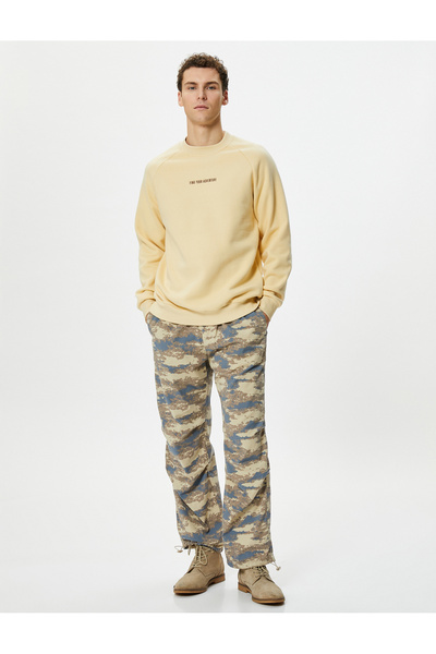Koton Crew Neck Sweatshirt Slogan Embroidered Raglan Sleeves Raised