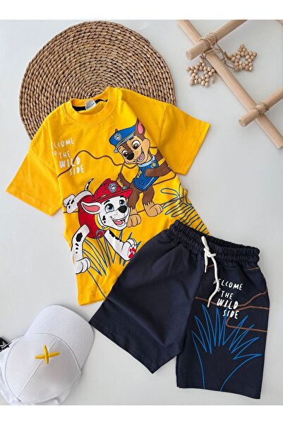 Minigimin Cicileri Set de 2 piese cu imprimeu Pw Welcome pentru băieți - Galben