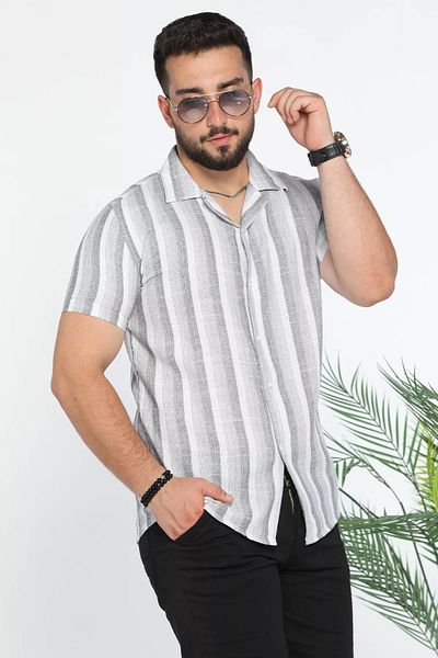 MİSHAR İTALİA Γκρι λινό πουκάμισο με λεπτή εφαρμογή