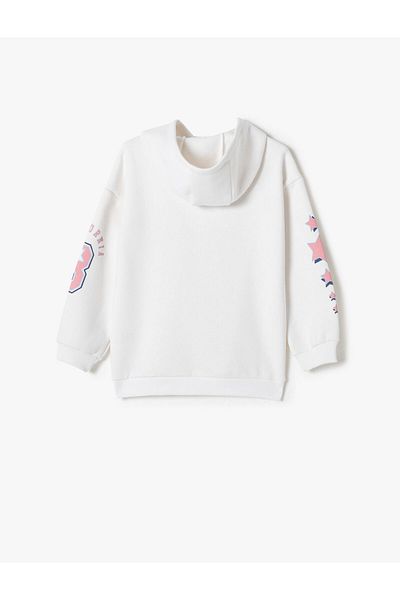 Koton Hooded Sweatshirt Tiered Long Sleeve Crew Neck Printed