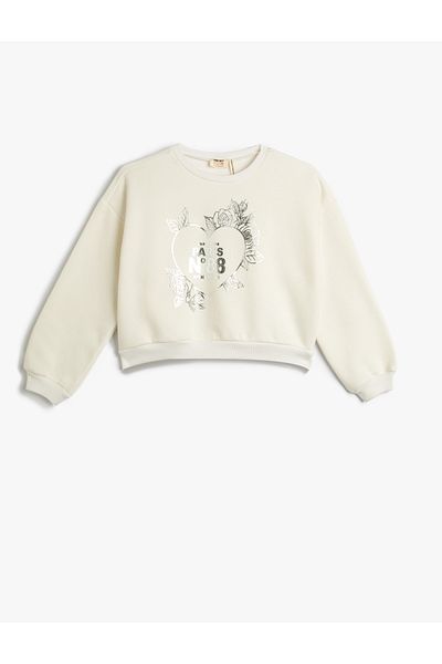 Koton Oversize Sweatshirt Long Sleeve Crew Neck Shiny Printed Ribbon