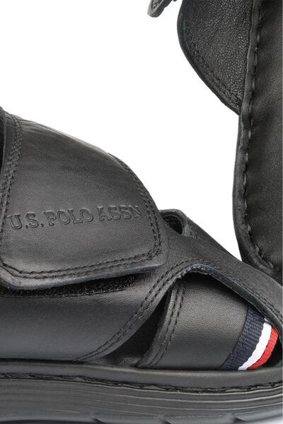 U.S. Polo Assn. DEAN HAKİKİ DERİ BANTLI SİYAH ANATOMİK ERKEK TERLİK