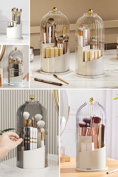 Piev House By House Διαφανές καλυμμένο 360 Περιστρεφόμενο Stand Brush Organizer καλλυντικών μακιγιάζ