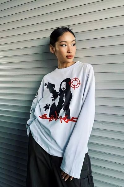 EFBUTİK White Unisex  Devil Woman Long Sleeve T-Shirt