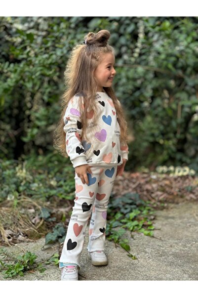 YİGİT BUTİK Спандексовий костюм для дівчинки Yigit Boutique з кольоровим принтом у вигляді серця