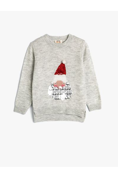 Koton Weihnachtspullover Weihnachtsmann gemustert Pailletten Pailletten Langarm