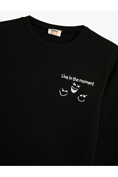 Koton Sweatshirt Bisiklet Yaka Slogan Baskılı Uzun Kollu Şardonlu