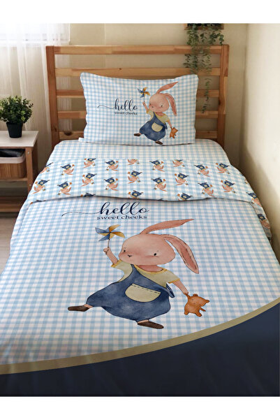 Evmila Tavşan Desenli Çarşafsız 2'li Takım Baskılı Tek Kişilik Nevresim Takım...