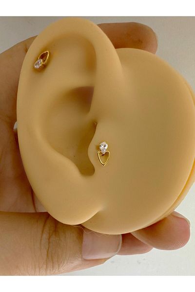 Arescollection G23 Titanium - Zircon Stone Helix Conch Cartilage Lobe Compatible Piercing
