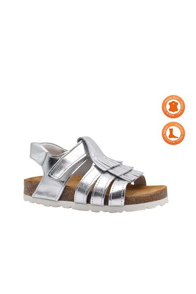 kids A more Loren Single Velcro Tasseled Leather Girl's Sandals Silver