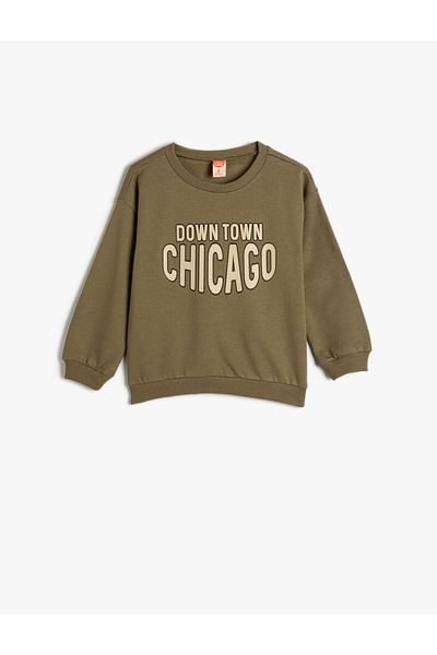 Koton Sweatshirt Long Sleeve Crew Neck City Print Detailed Raised