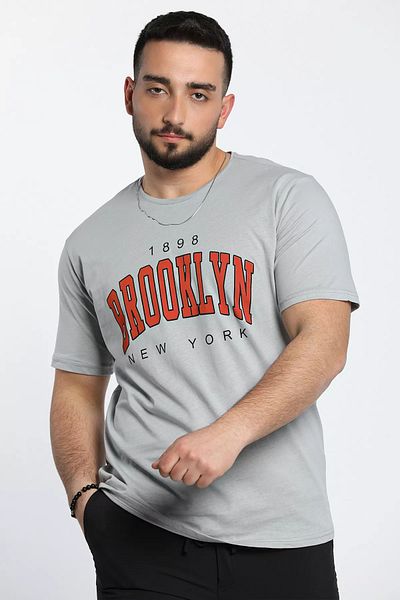 MİSHAR İTALİA Ανδρικό μπλουζάκι με γκρι λαιμόκοψη Brooklyn printed