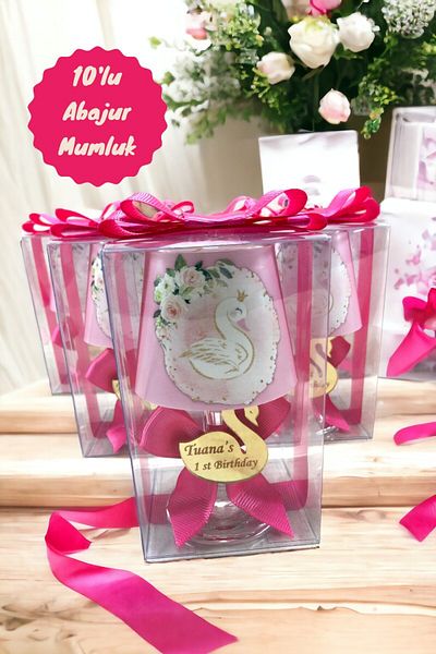 Tiem Concept Pink Colored Swan Printed Baby Lampshade Candle Holder (10 Pieces)