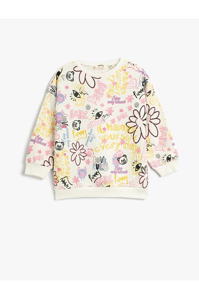 Koton Sweatshirt Printed Crew Neck Long Sleeve Raised