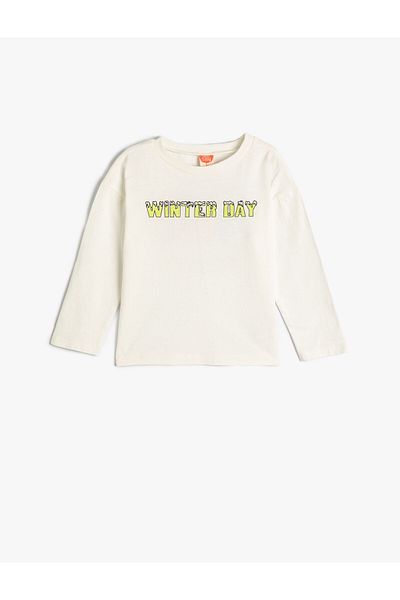 Koton Tricou cu mânecă lungă cu decolteu cu textul din bumbac imprimat