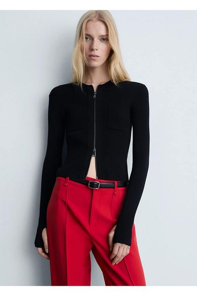 MANGO Woman Slim Knitwear Zipper Jacket