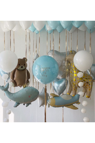 Çemrek Süs Parti طقم بالونات لغرفة الطفل باللونين الأزرق والأبيض 40 قطعة