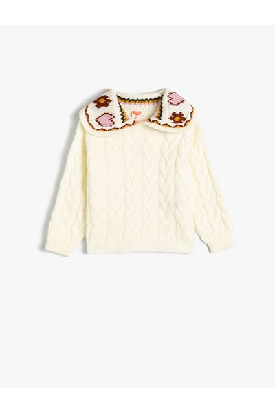 Koton Baby-Kragen-Pullover, gemusterter Haarzopf, detailliert, lange Ärmel