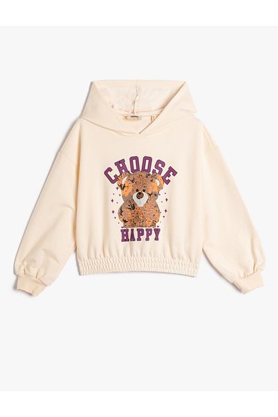 Koton Hooded Sweatshirt Teddy Bear Printed Long Sleeve with Elastic Waist and Cuffs