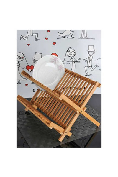 FırsatVar Katlanabilir Bulaşık Sepeti Tabaklık Bardaklık Bulaşıklık Bambu