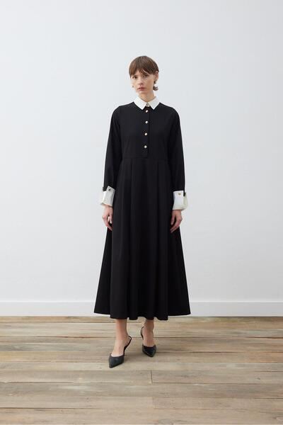 TERZİ DÜKKANI ELİZA GÖMLEK DETAYLI ELBİSE SİYAH