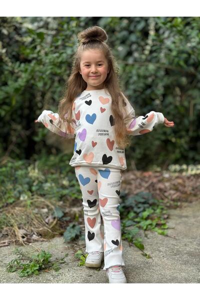 YİGİT BUTİK Спандексовий костюм для дівчинки Yigit Boutique з кольоровим принтом у вигляді серця