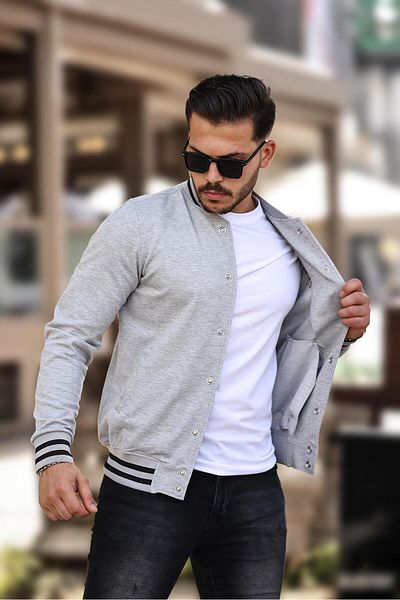 Miron Γκρι πικέ κέντημα με λεπτομέρεια Regular Fit College Jacket - 2310