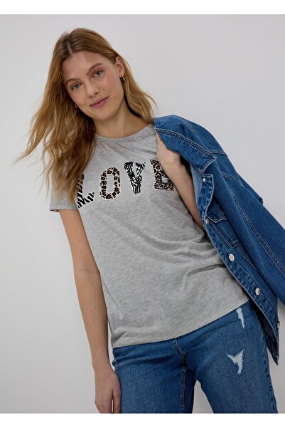 Kübra Tekstil Γυναικείο μπλουζάκι με βελούδινη στάμπα Plus Size Options