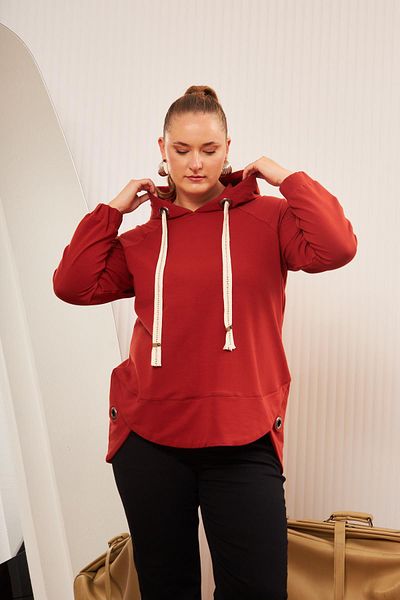 RMG Brick Color Large Size Decorated Lace up Cord Sweatshirt