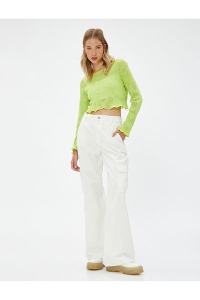 Koton Tricou Crop Tricot mânecă lungă Ajurata Decolteu Crew