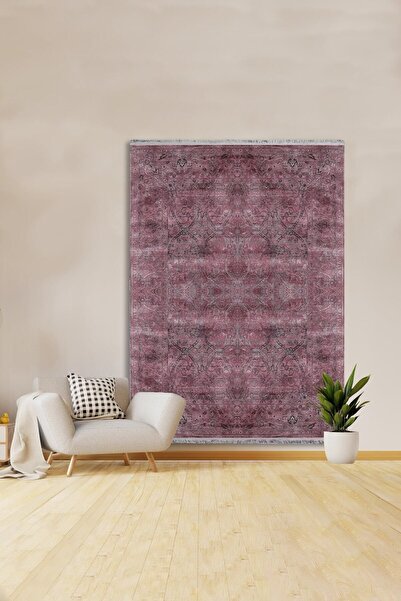 kilim home Mars 2019 Fuşya Ve Gri Tonunda Etnik Desenli Kaymaz Taban Dekorati...
