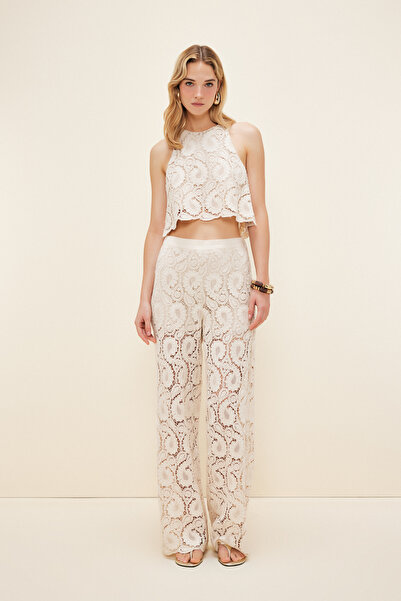 Love My Body Moda Tutkusu Geniş Paça Brode Pantolon