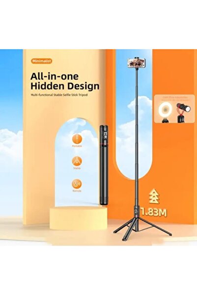 Asfal 183 cm Bluetooth Kumandalı Katlanabilir Selfie Çubuğu Alüminyum Taşınabilir  Sağlam Tripod