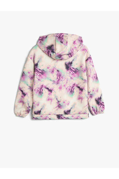 Koton Kapşonlu Sweatshirt Batik Desenli Simli Baskı Detaylı Uzun Kollu