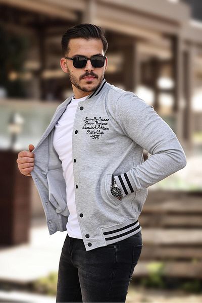 Miron Γκρι πικέ κέντημα με λεπτομέρεια Regular Fit College Jacket - 2310