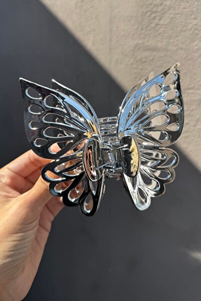 TAKIŞTIR Ασημί Χρώμα Πεταλούδα Λεπτομερής αγκράφα με μανταλάκια