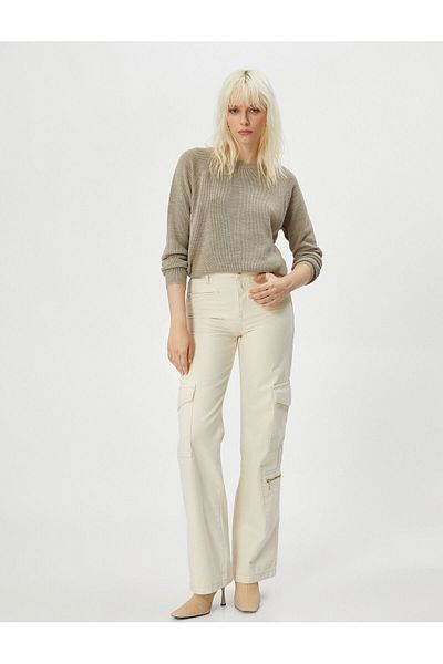 Koton Basic Knitwear Sweater Long Sleeve Crew Neck Ribbed Cashmere Textured