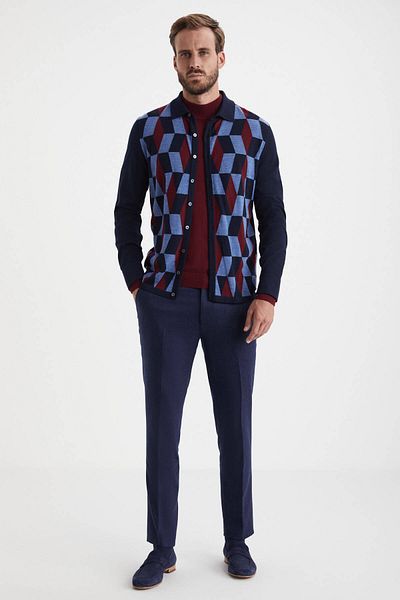 Hemington Print Merino Wool Navy Blue Shirt
