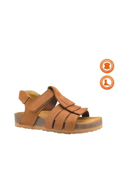kids A more Luve Single Velcro Tasseled Unisex Leather Kids Sandals Brown