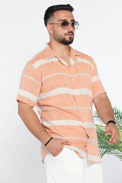 MİSHAR İTALİA Λινό πουκάμισο με σχέδιο Salmon Slim Fit