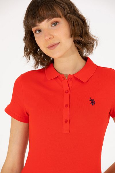 U.S. Polo Assn. Tricou roșu de bază pentru femei cu gât polo 50262675-VR030
