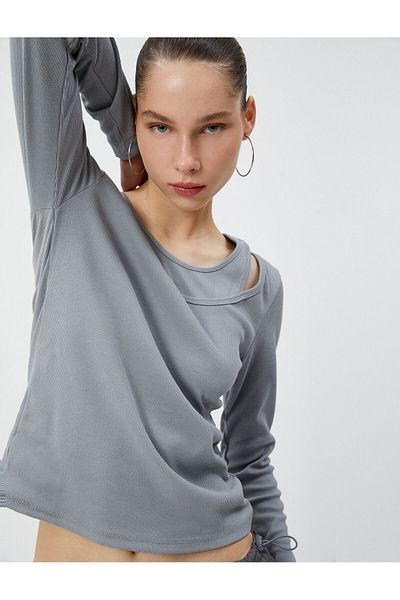 Koton Long Sleeve T-Shirt Ribbed Round Double Neck