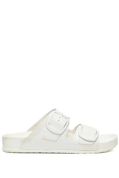 GÖNDERİ(R) Women/Girls White Buckle Casual Slippers
