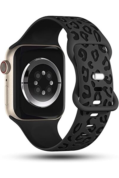 UnDePlus Apple Watch 44/45/46/49mm Kordon Leopar Desen Yumuşak Silikon Kordon 2/3/4/5/6/se/7/8/9/10/11/ultra