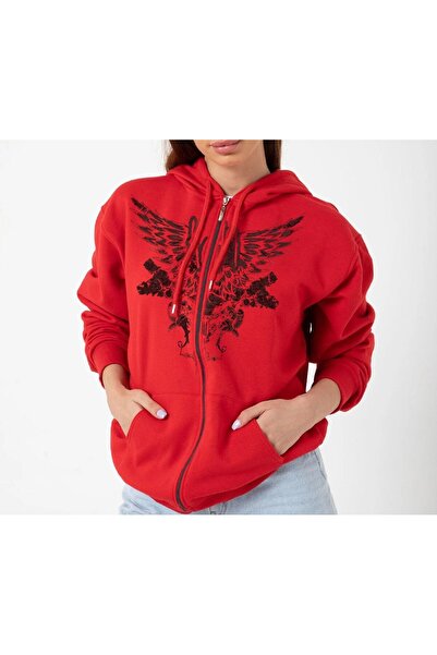 MAYDAY CULTURE Kırmızı Regular Fit Kapşonlu Uzun Ceket Unisex