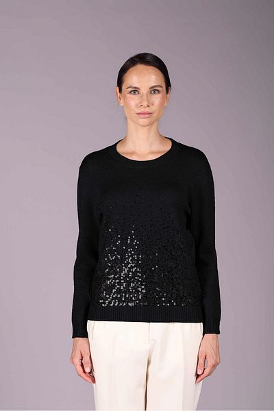 Sempre Pulover de damă, cu decolteu, cu paiete, cu mânecă lungă, tricotaje 2572 negru